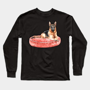 German Shepherd Dog & His Red Bed Long Sleeve T-Shirt